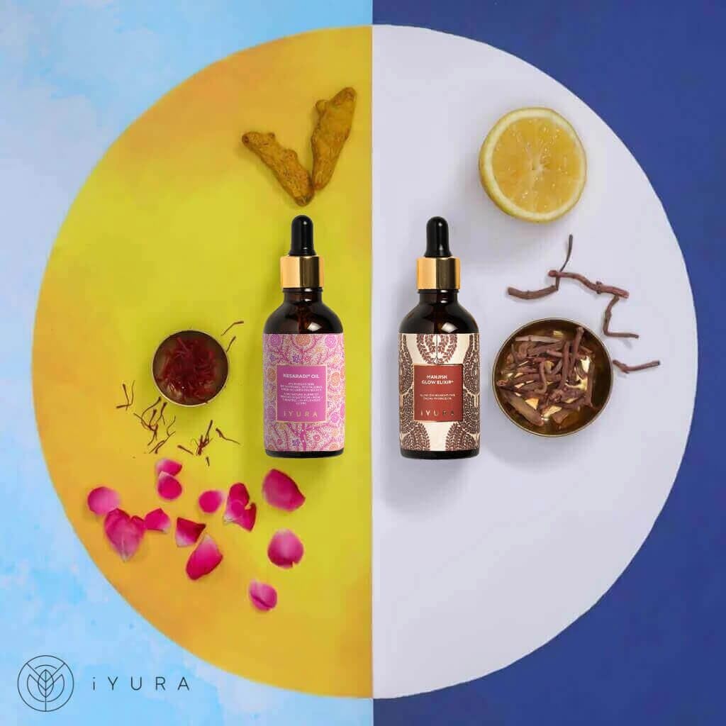 Day & Night Skincare with iYURA Kesaradi Oil® and Manjish Glow Elixir® Bundle