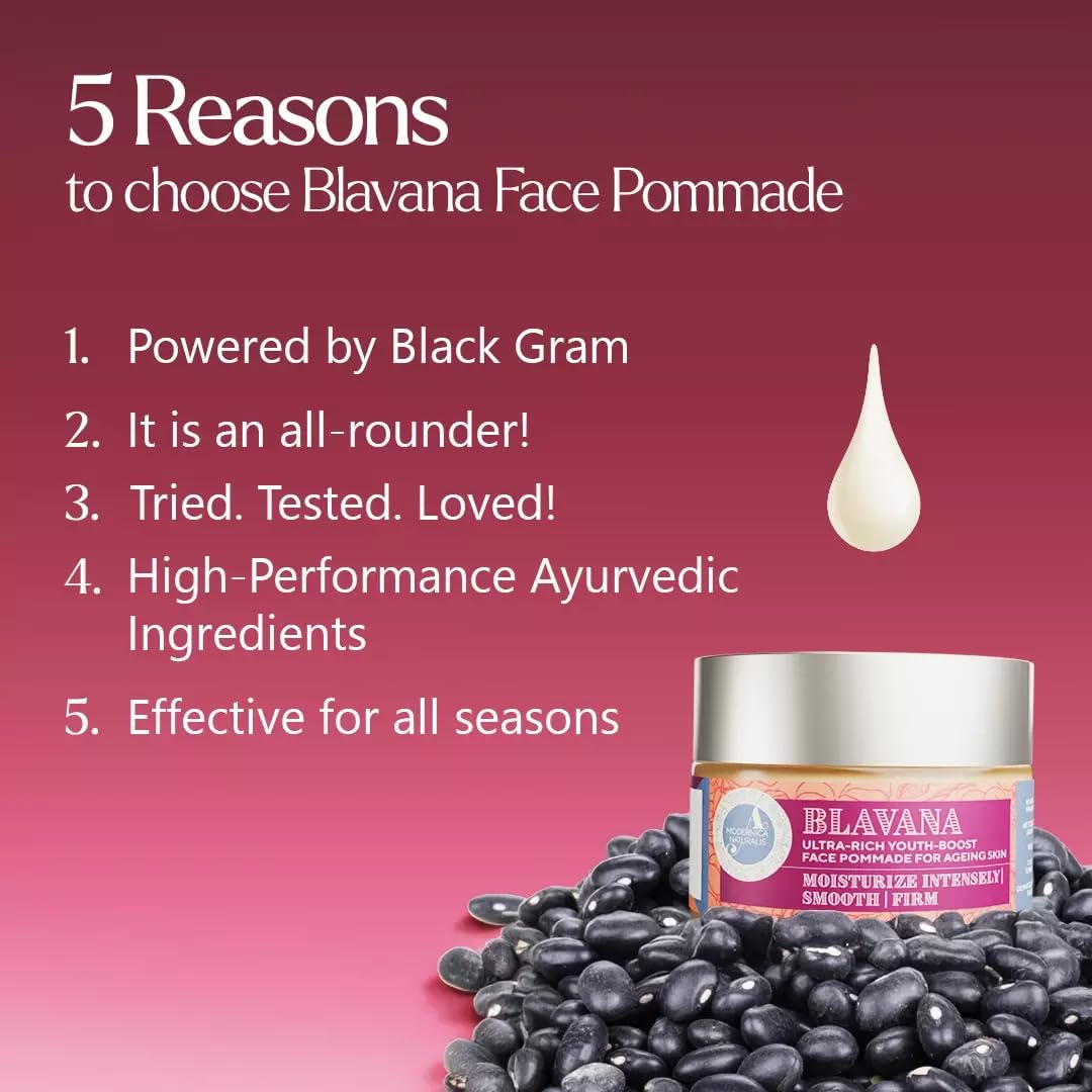 Blavana Daily Moisturizer for Face - An Ayurvedic Ultra-Rich Youth-Boost Face Pommade for Aging Skin - with Black Gram, Manjistha, Apricot, Aloe Vera - Dermatologically Tested 1.76 oz
