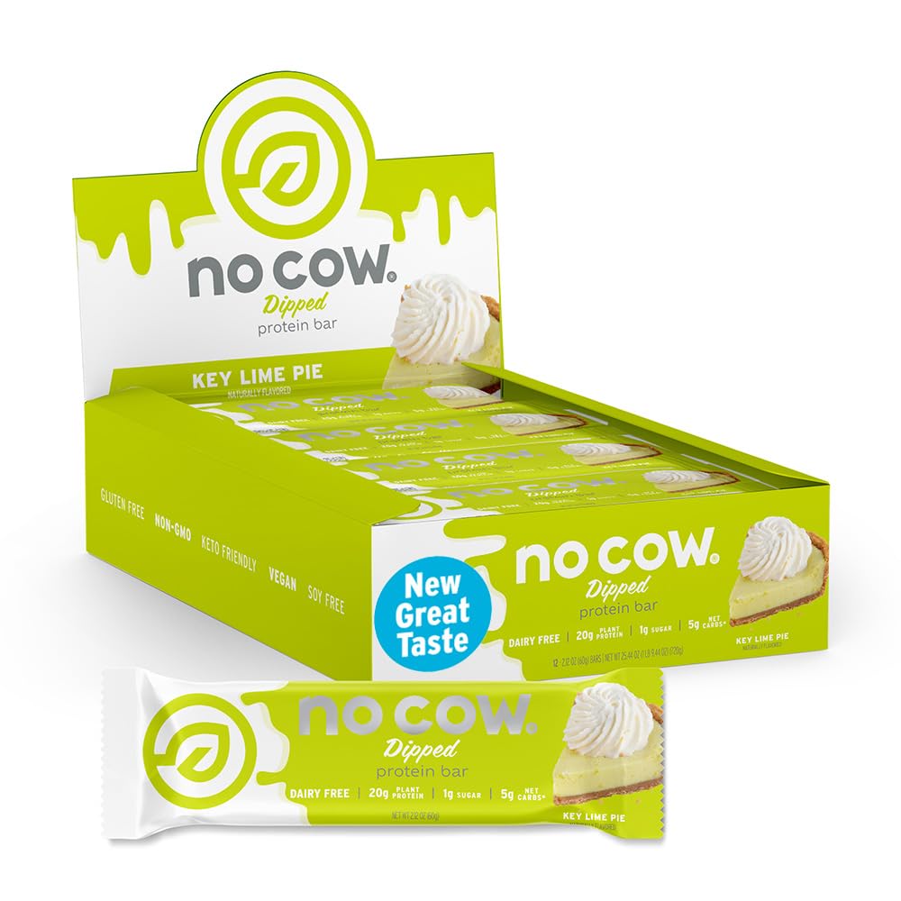 No Cow Vegan Protein Bars, Upgraded Chocolate Fudge Brownie | 20g Plant Based Protein, Gluten Free, Dairy Free, Soy Free, Keto Friendly, Low Sugar, High Fiber Snack Bars | Pack of 12