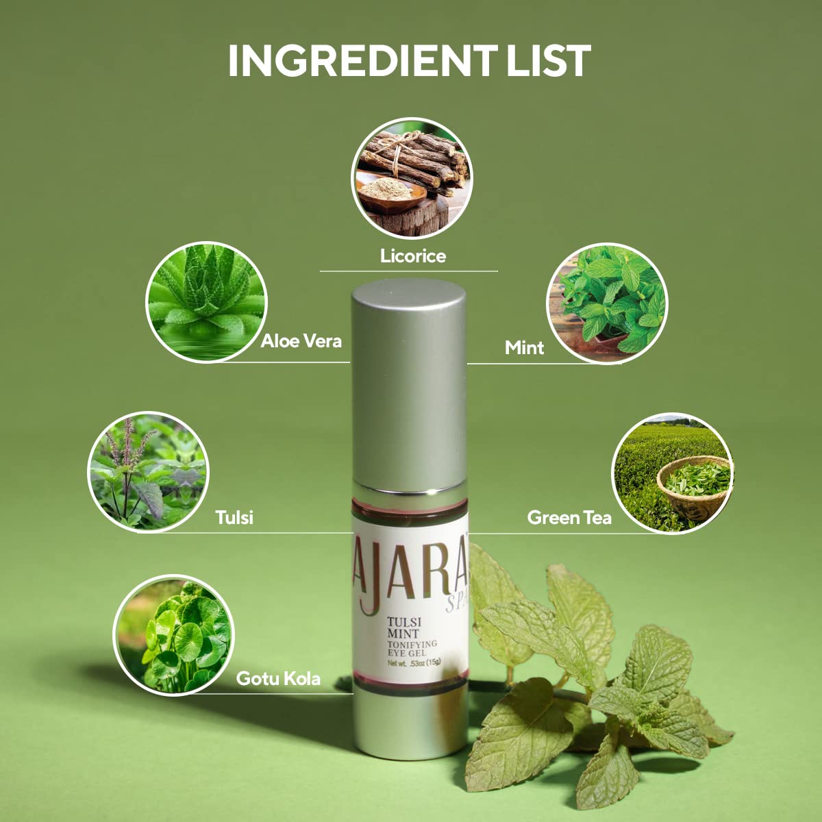 Tulsi Mint Tonifying Eye Gel - All Natural Gel for Tired & Puffy Under Eyes, 0.53 fl oz