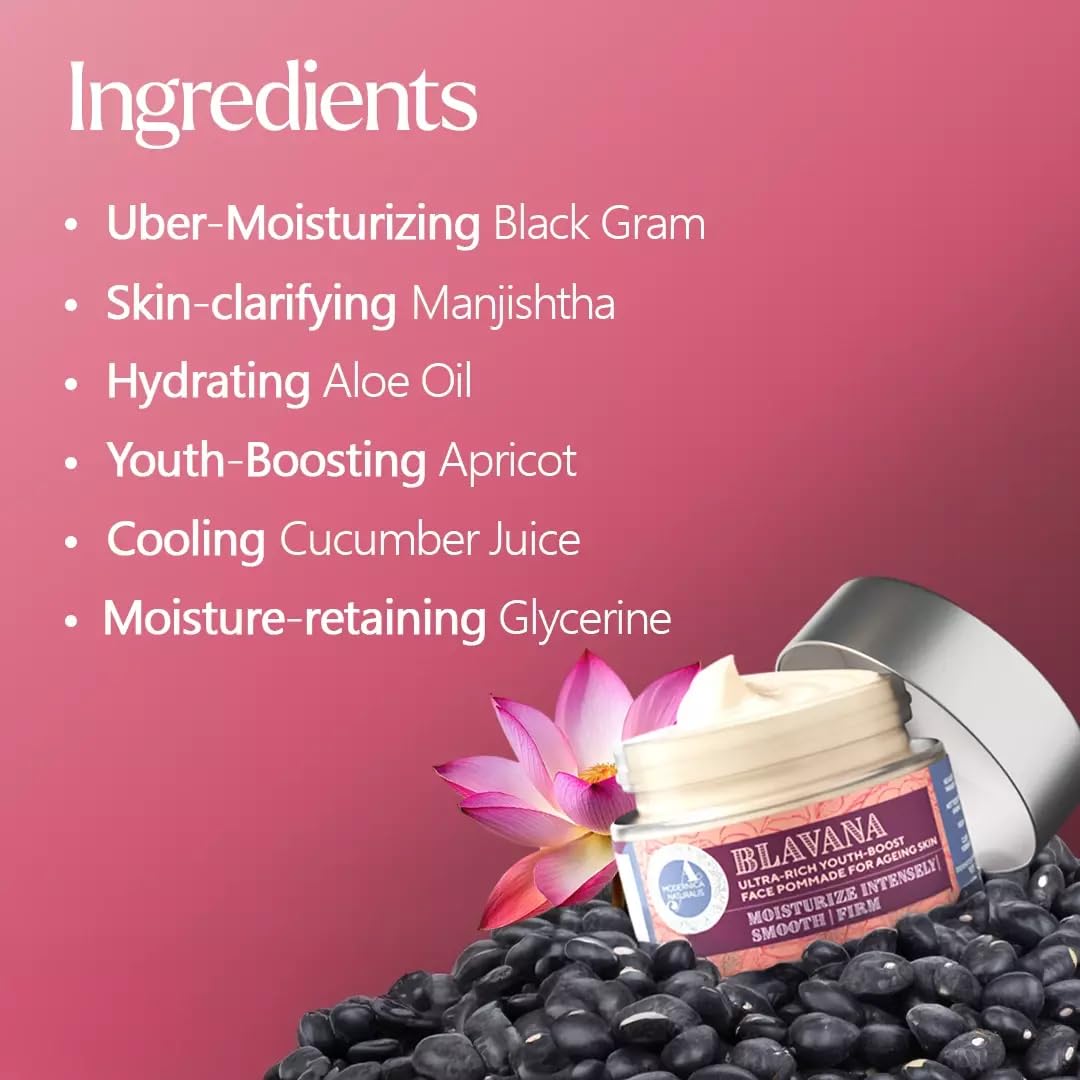 Blavana Daily Moisturizer for Face - An Ayurvedic Ultra-Rich Youth-Boost Face Pommade for Aging Skin - with Black Gram, Manjistha, Apricot, Aloe Vera - Dermatologically Tested 1.76 oz