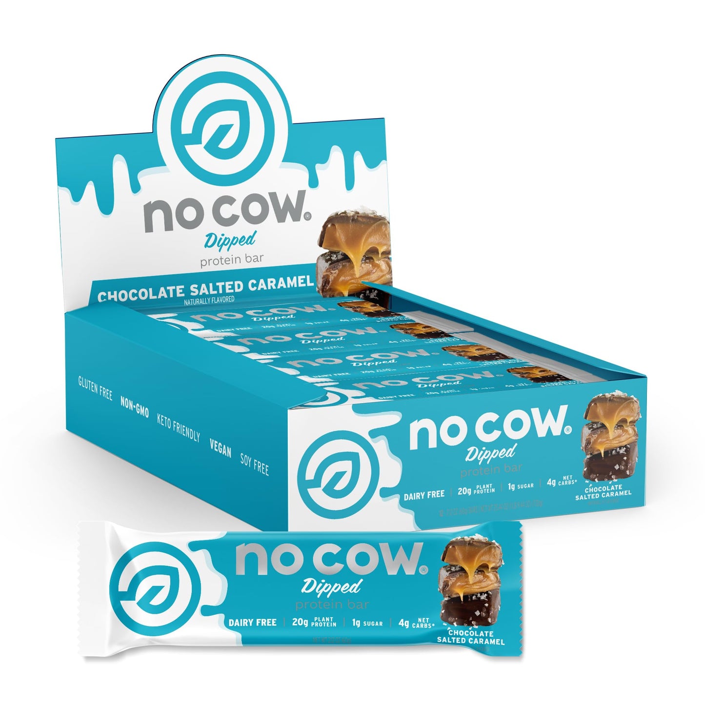 No Cow Vegan Protein Bars, Upgraded Chocolate Fudge Brownie | 20g Plant Based Protein, Gluten Free, Dairy Free, Soy Free, Keto Friendly, Low Sugar, High Fiber Snack Bars | Pack of 12