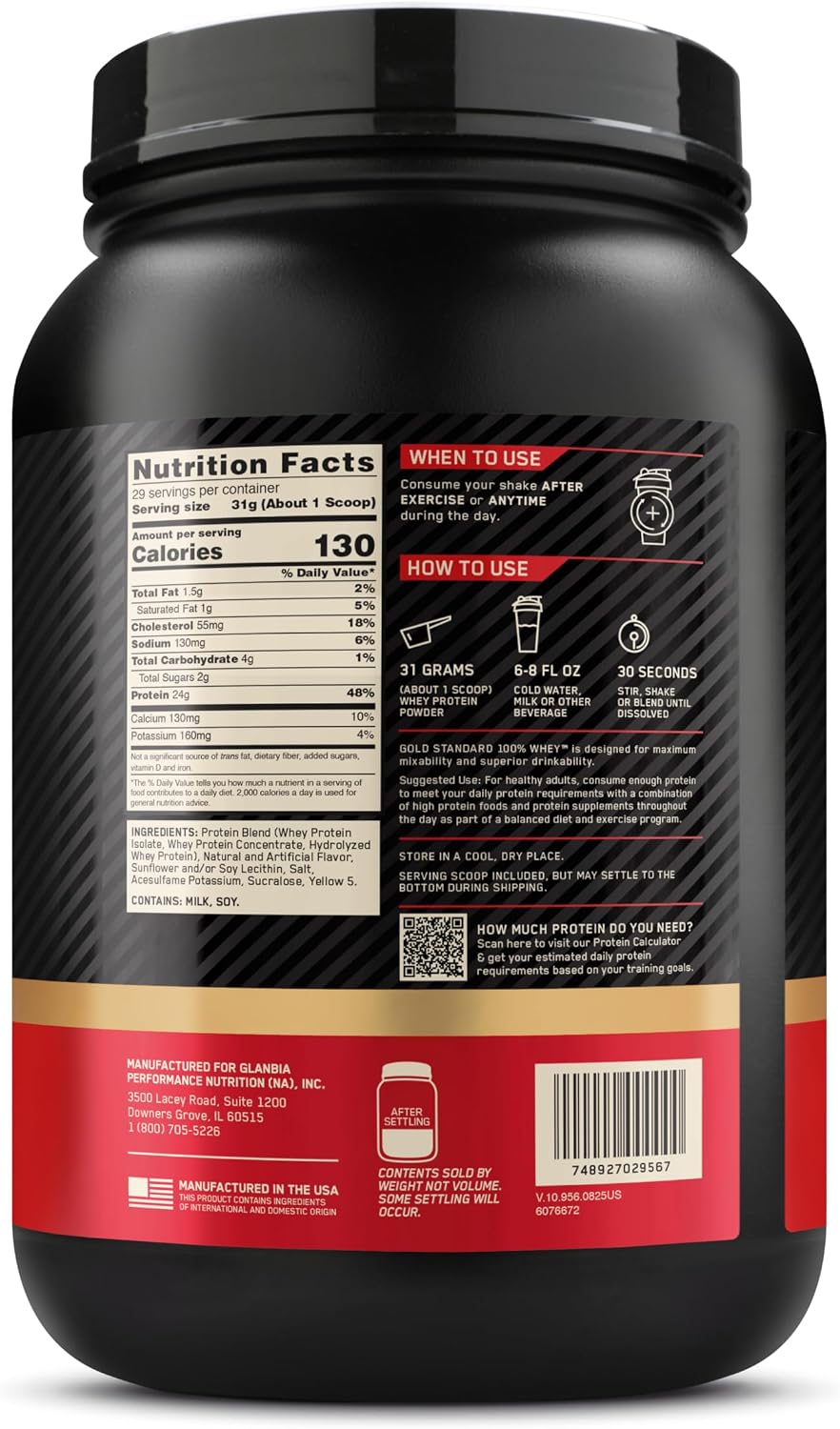 Optimum Nutrition Gold Standard 100% Whey Protein Powder, Banana Cream, 2 Pound (Packaging May Vary)