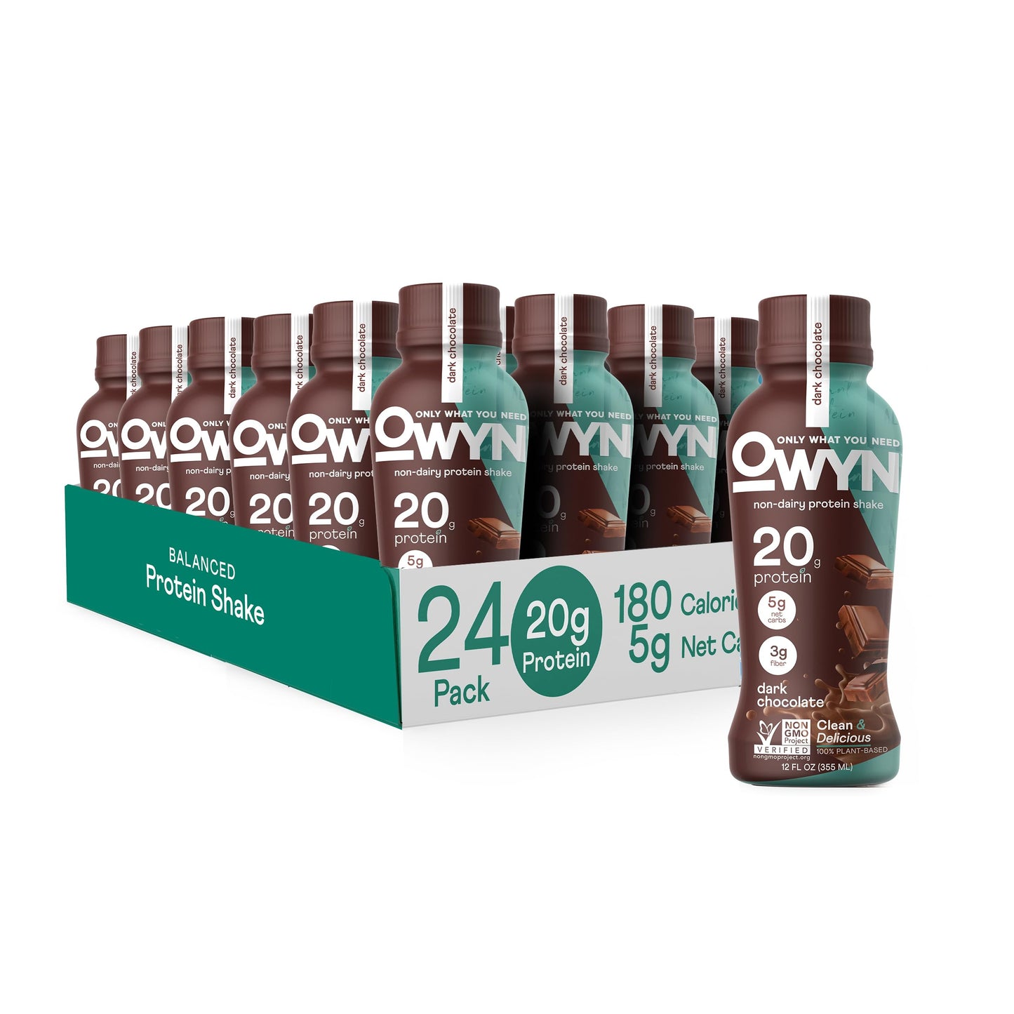 OWYN Only What You Need Dark Chocolate Flavored Protein Shake, 20g Protein, 4g Sugar, 3g Fiber, Dairy Free, Plant Based Protein Drink 12 Count