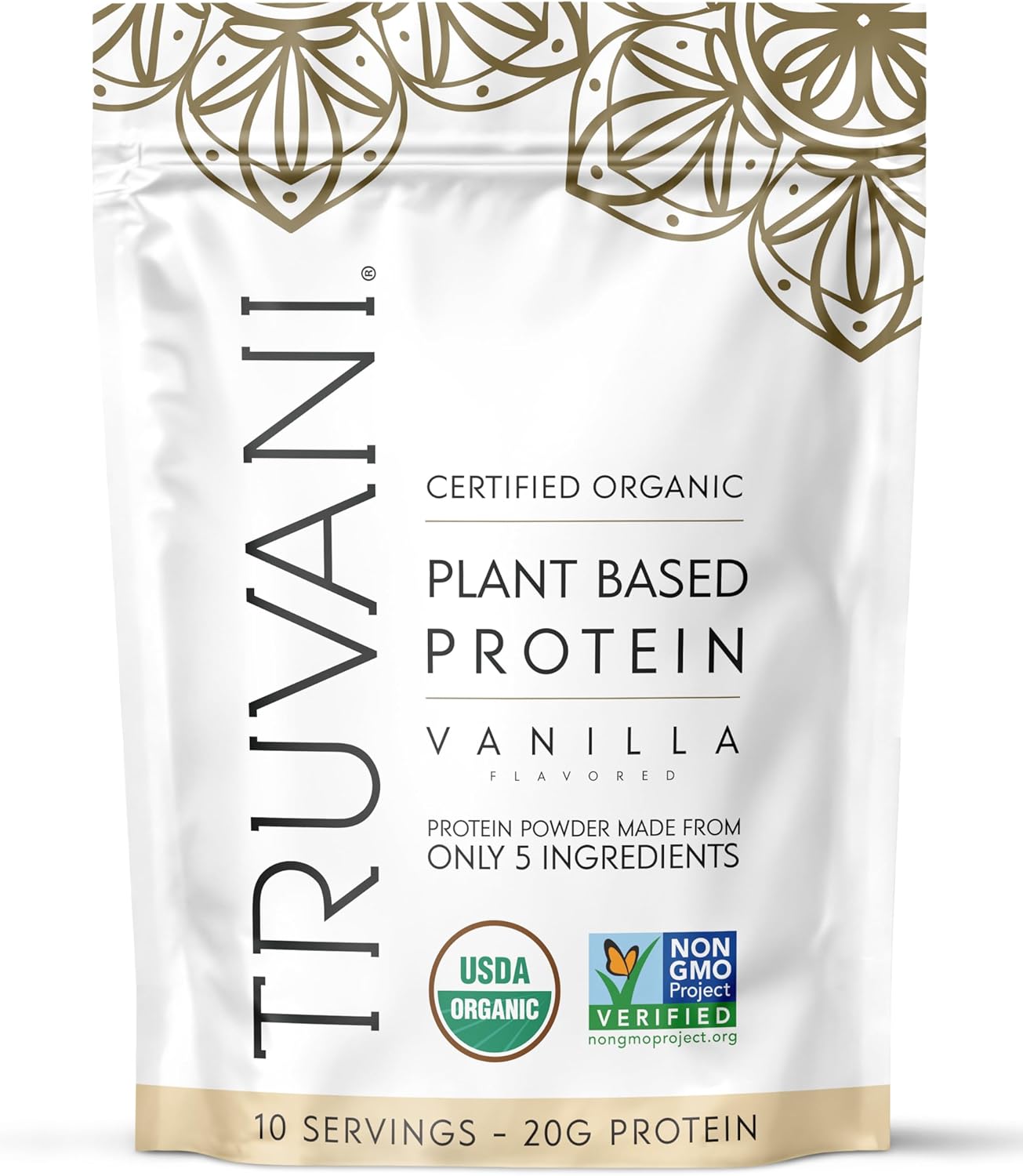 Truvani Organic Plant Based Protein Powder | Vanilla | 10 Servings | Vegan | 20g Pea Protein | Keto | Gluten & Dairy Free | Low Carb | No Added Sugar