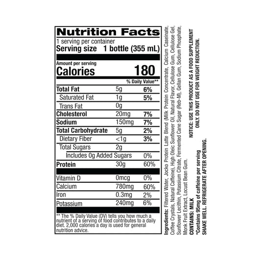 Jocko Fuel Mölk 30g Grass Fed Protein Shakes - No Added Sugar Protein Drinks KETO Friendly - Ready to Drink 12 FL Oz (Pack of 12) Sweet Cream Coffee