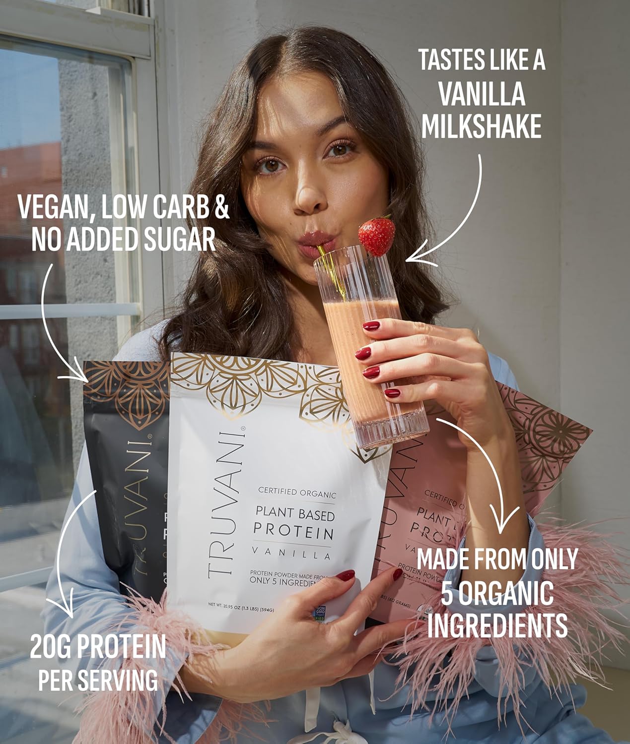 Truvani Organic Plant Based Protein Powder | Vanilla | 10 Servings | Vegan | 20g Pea Protein | Keto | Gluten & Dairy Free | Low Carb | No Added Sugar
