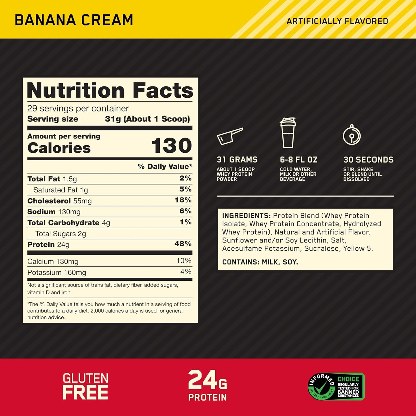Optimum Nutrition Gold Standard 100% Whey Protein Powder, Banana Cream, 2 Pound (Packaging May Vary)