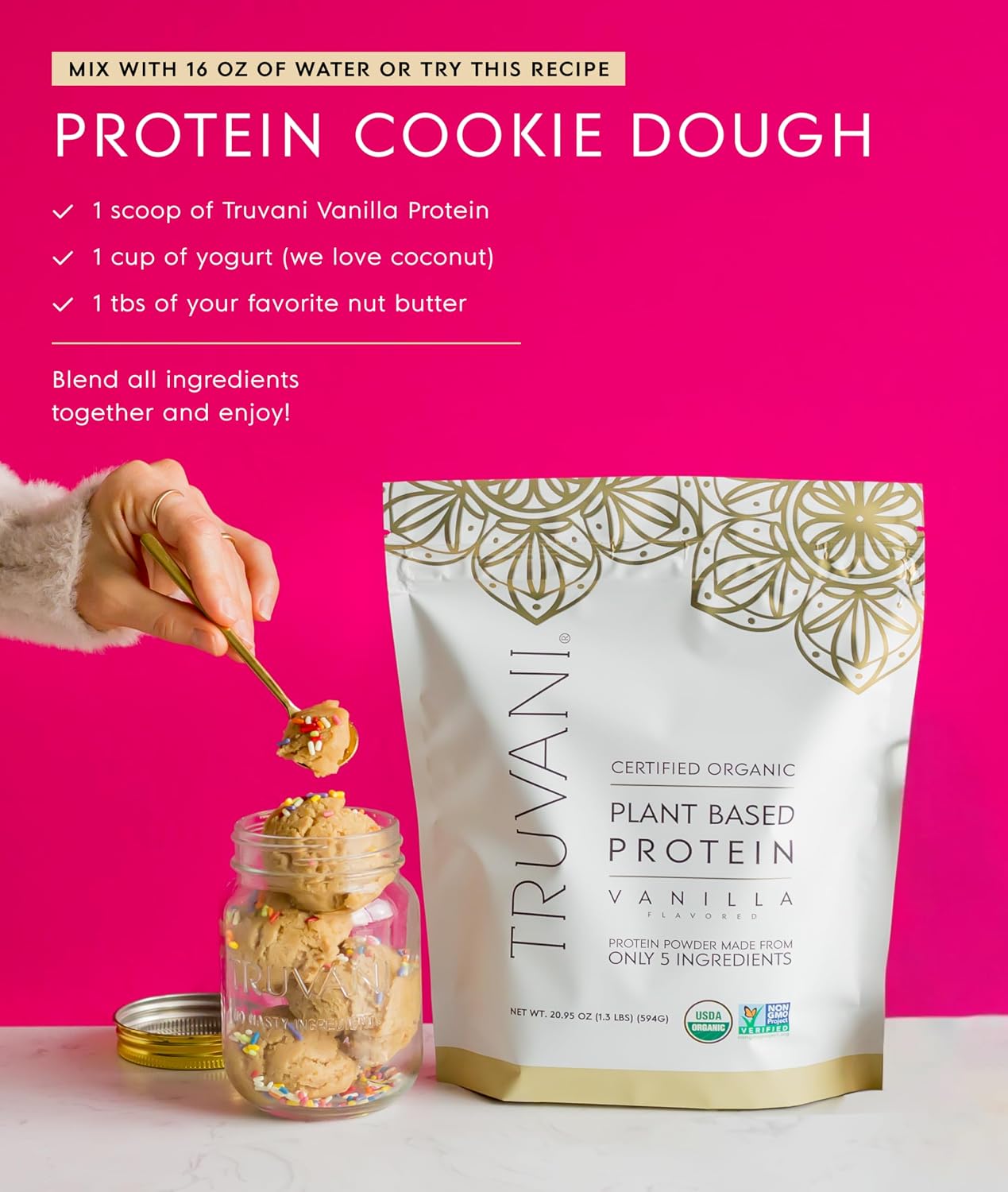 Truvani Organic Plant Based Protein Powder | Vanilla | 10 Servings | Vegan | 20g Pea Protein | Keto | Gluten & Dairy Free | Low Carb | No Added Sugar