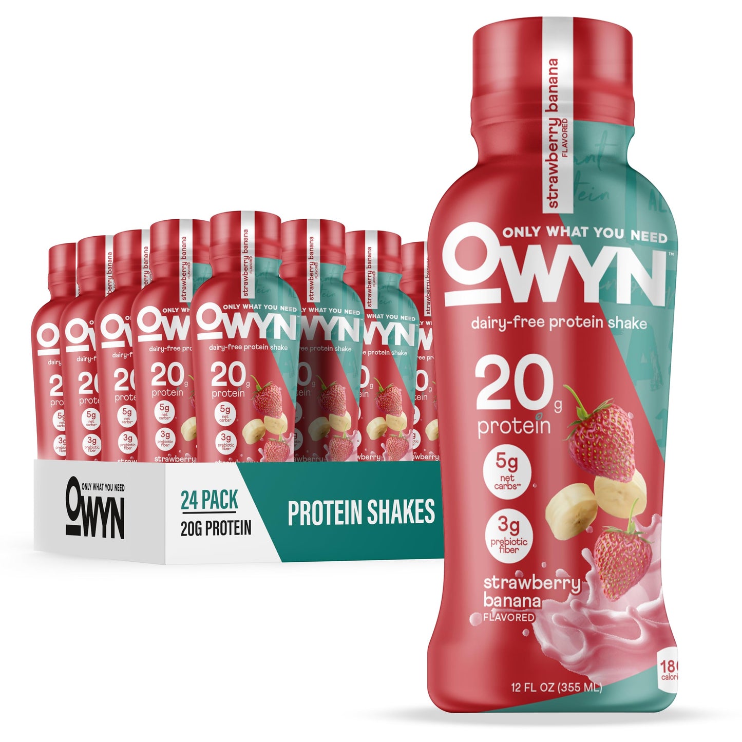 OWYN Only What You Need Dark Chocolate Flavored Protein Shake, 20g Protein, 4g Sugar, 3g Fiber, Dairy Free, Plant Based Protein Drink 12 Count