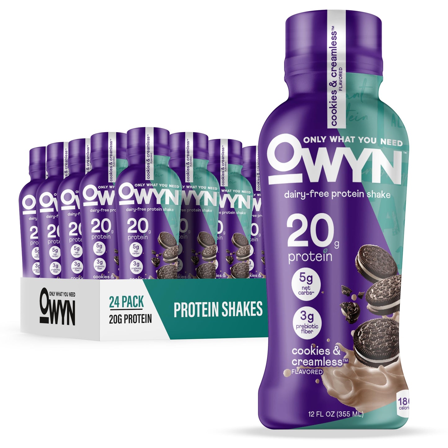 OWYN Only What You Need Dark Chocolate Flavored Protein Shake, 20g Protein, 4g Sugar, 3g Fiber, Dairy Free, Plant Based Protein Drink 12 Count