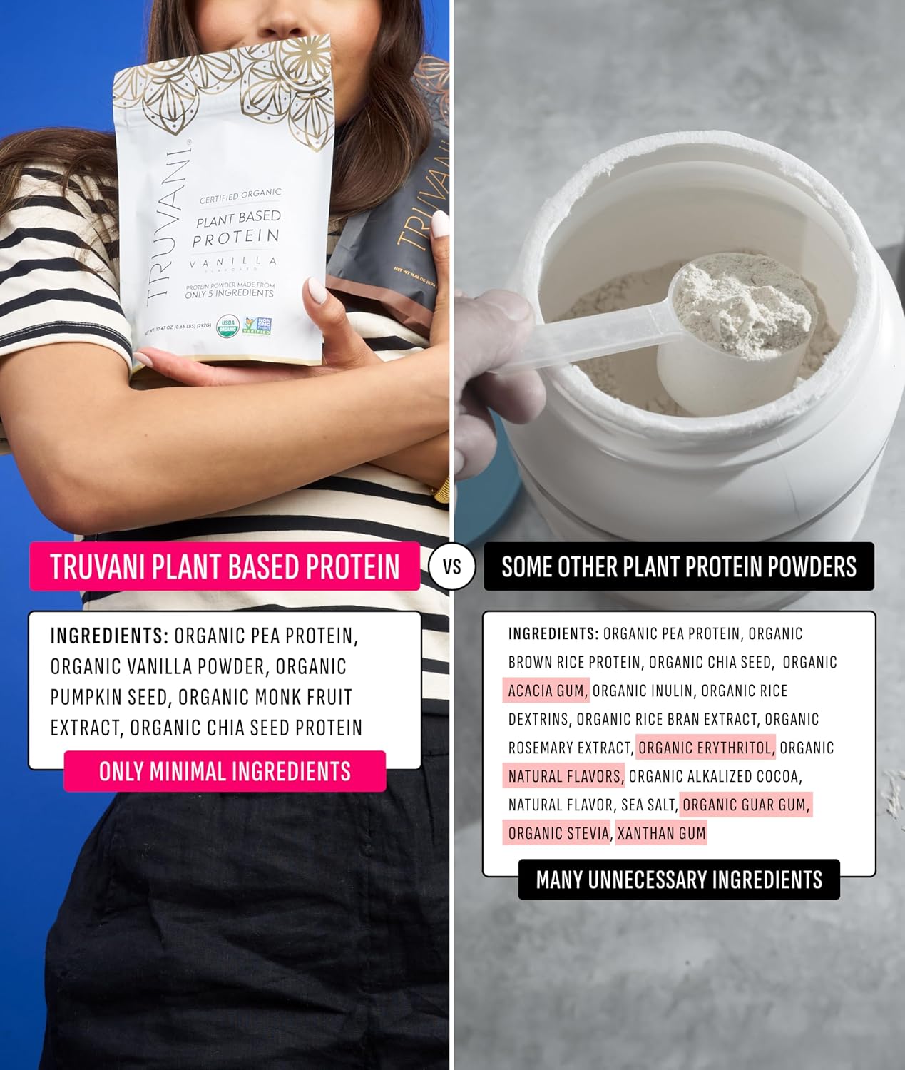 Truvani Organic Plant Based Protein Powder | Vanilla | 10 Servings | Vegan | 20g Pea Protein | Keto | Gluten & Dairy Free | Low Carb | No Added Sugar