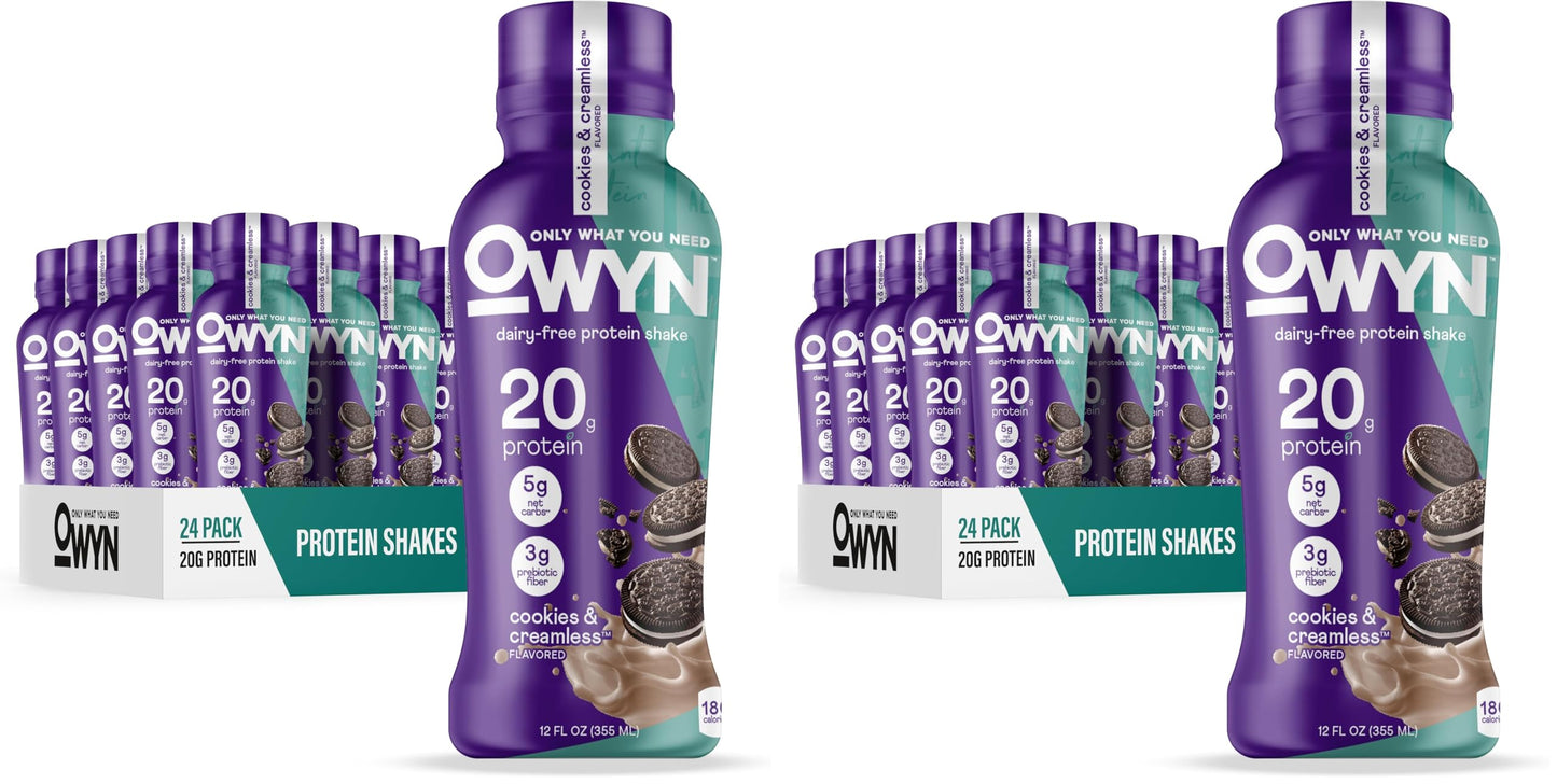 OWYN Only What You Need Dark Chocolate Flavored Protein Shake, 20g Protein, 4g Sugar, 3g Fiber, Dairy Free, Plant Based Protein Drink 12 Count