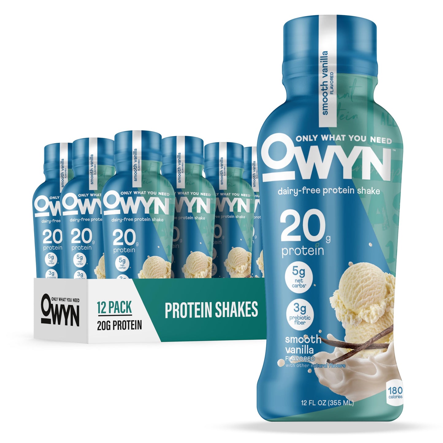 OWYN Only What You Need Dark Chocolate Flavored Protein Shake, 20g Protein, 4g Sugar, 3g Fiber, Dairy Free, Plant Based Protein Drink 12 Count